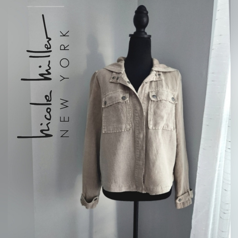 Nicole Miller Linen Blend Cropped Hooded Jacket Size Medium